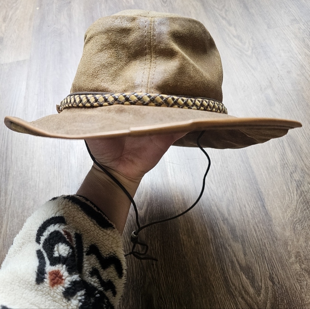 American Outback Safari Hat L MANMADE Banded Vintage Brown Mens Cowboy Leather